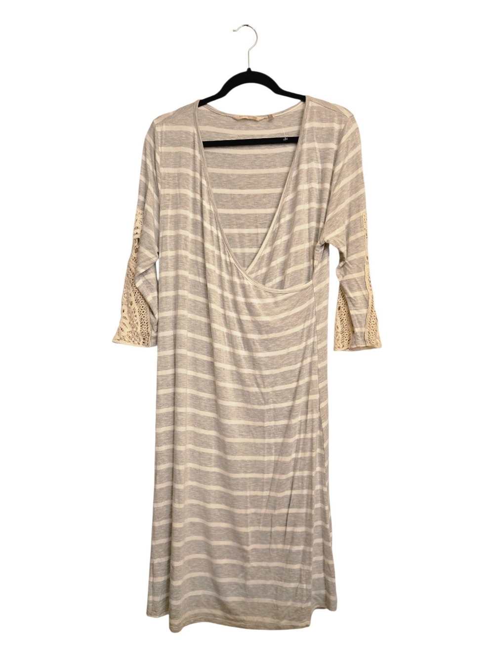 Soft Surroundings Gray-White Striped Knit Dress Size L Coastal Grandma Cozy
